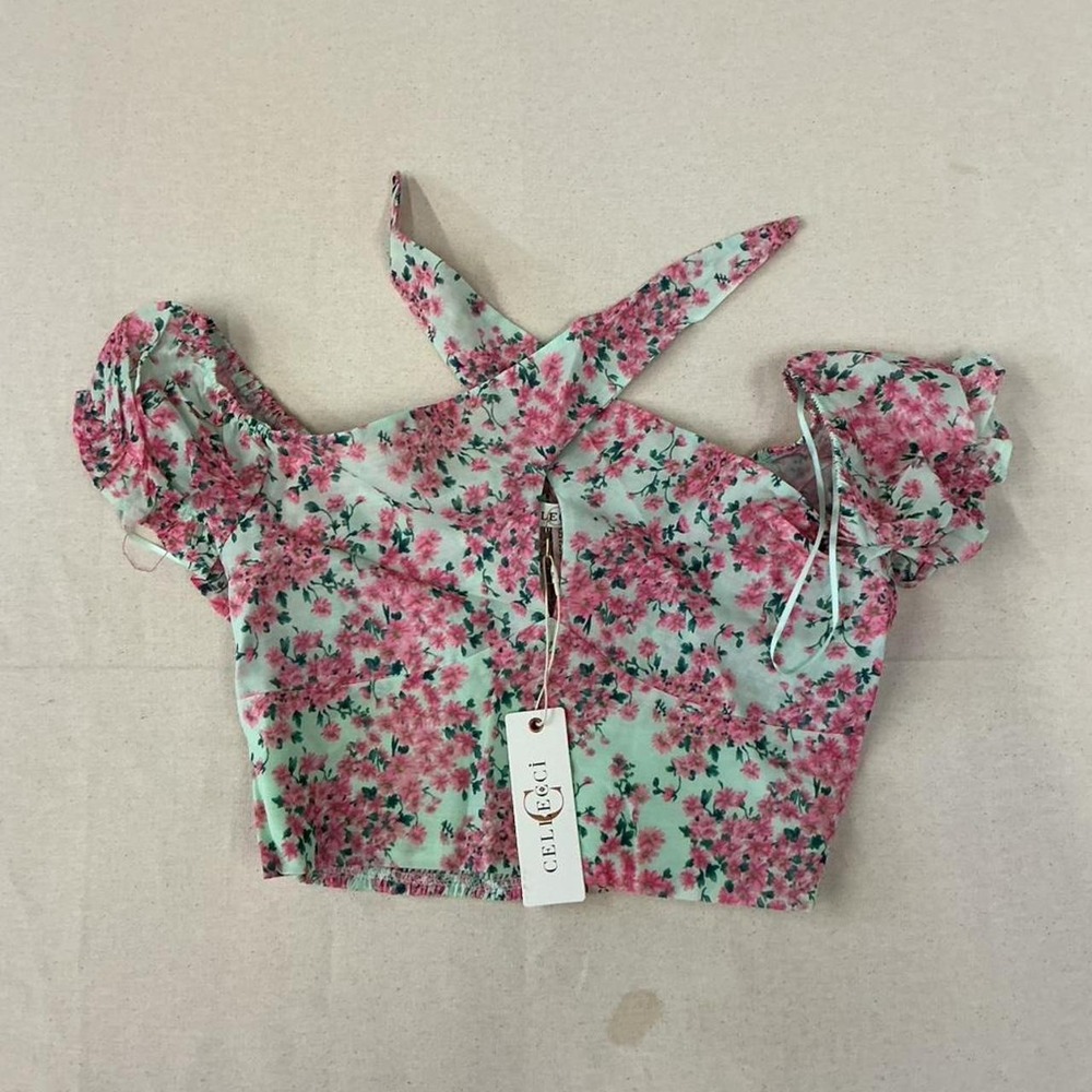 Mint green floral cottagecore crop top‎